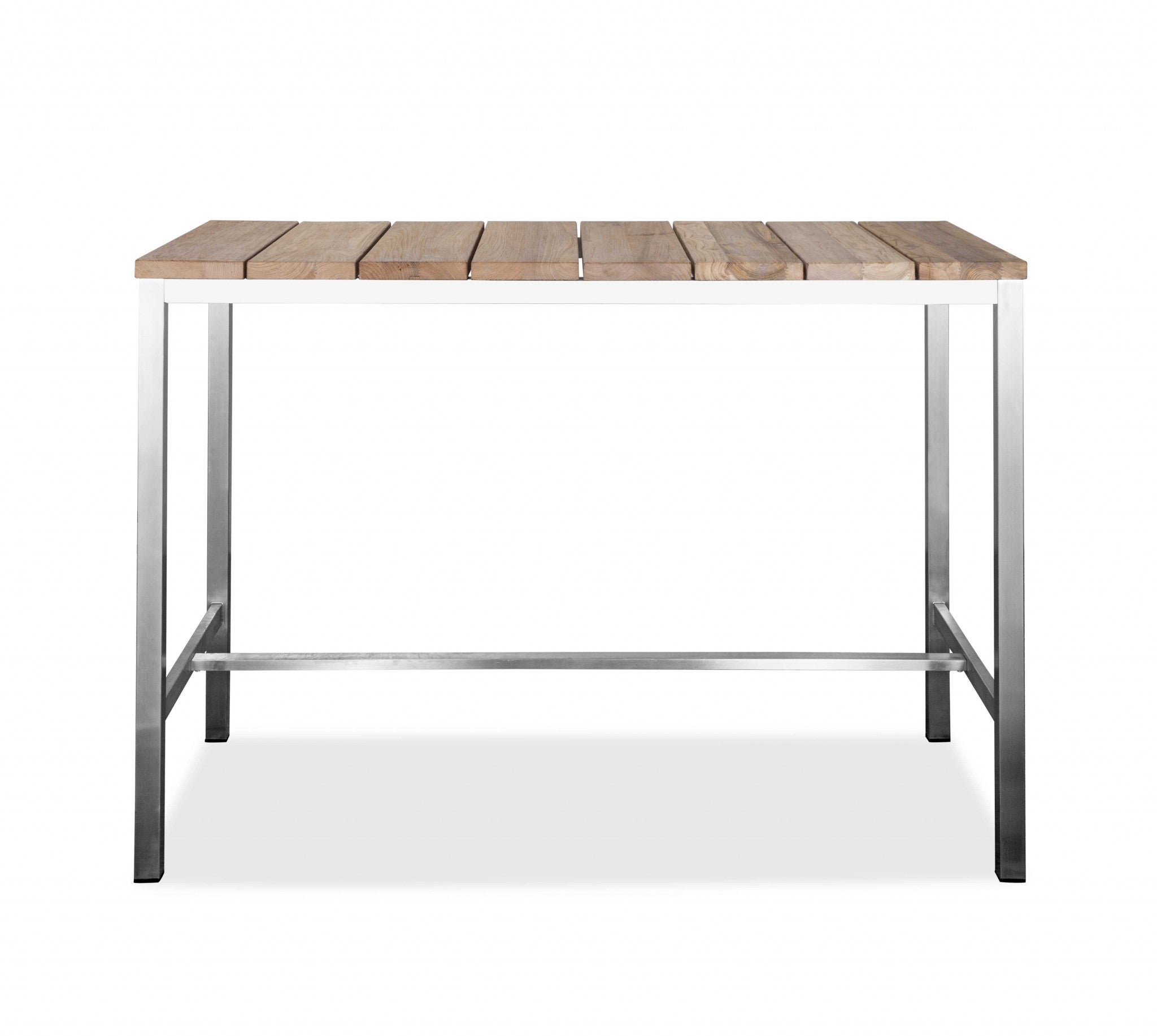 55" Wood Brown And Silver Solid Wood And Stainless Steel Dining Table-Dining Tables-DECOROLALA
