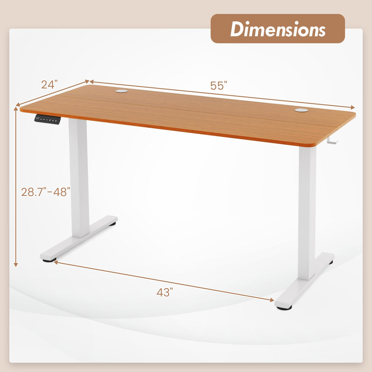 55 x 24 Inches Sit Stand Home Office Desk with 3 Memory Height Settings-Natural-Standing Desks-DECOROLALA