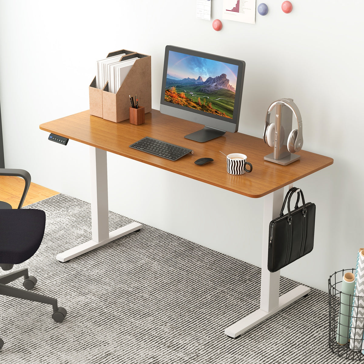 55 x 24 Inches Sit Stand Home Office Desk with 3 Memory Height Settings-Natural-Standing Desks-DECOROLALA