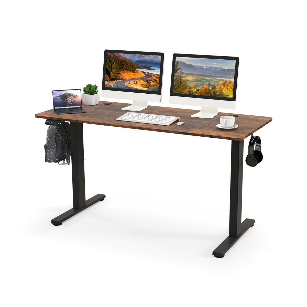 55 x 24 Inches Sit Stand Home Office Desk with 3 Memory Height Settings-Rustic Brown-Standing Desks-DECOROLALA