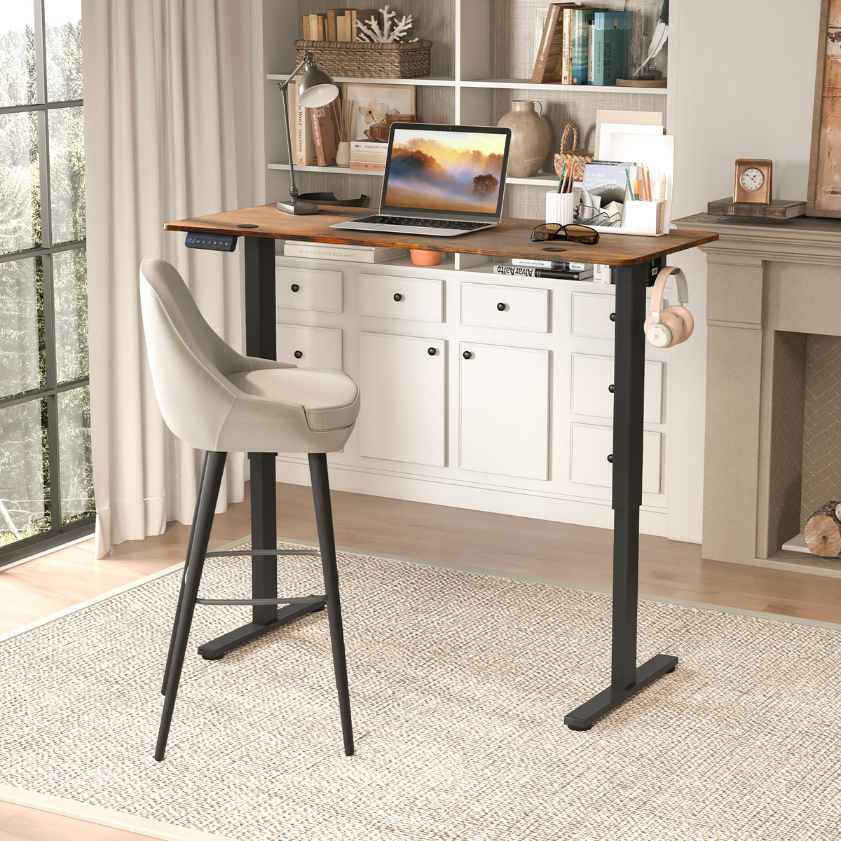55 x 24 Inches Sit Stand Home Office Desk with 3 Memory Height Settings-Rustic Brown-Standing Desks-DECOROLALA