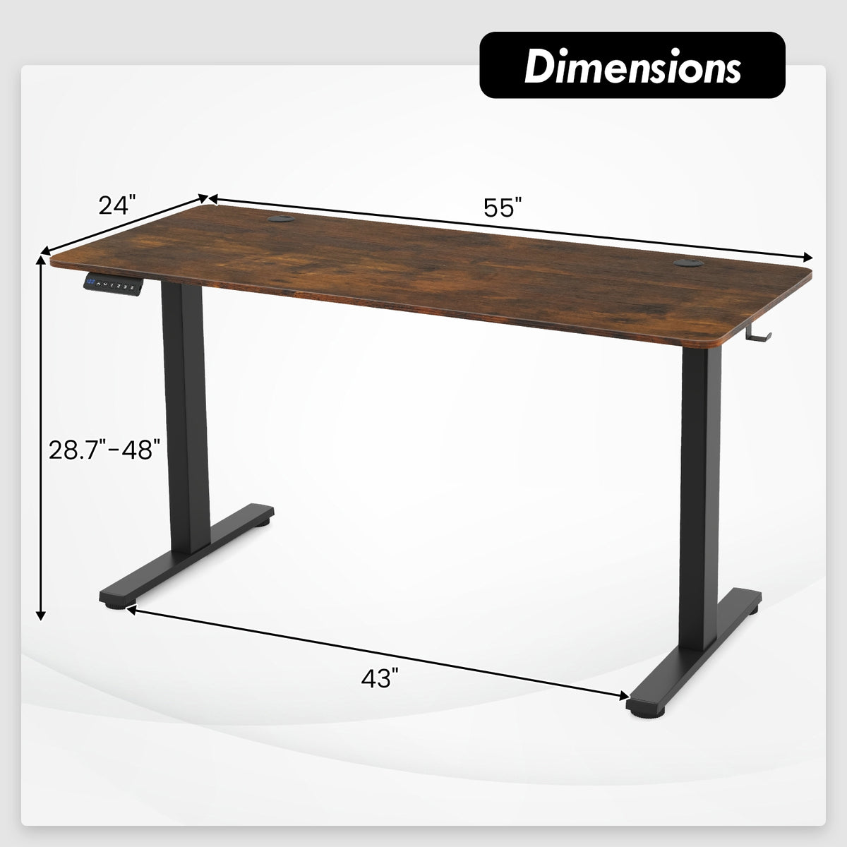 55 x 24 Inches Sit Stand Home Office Desk with 3 Memory Height Settings-Rustic Brown-Standing Desks-DECOROLALA