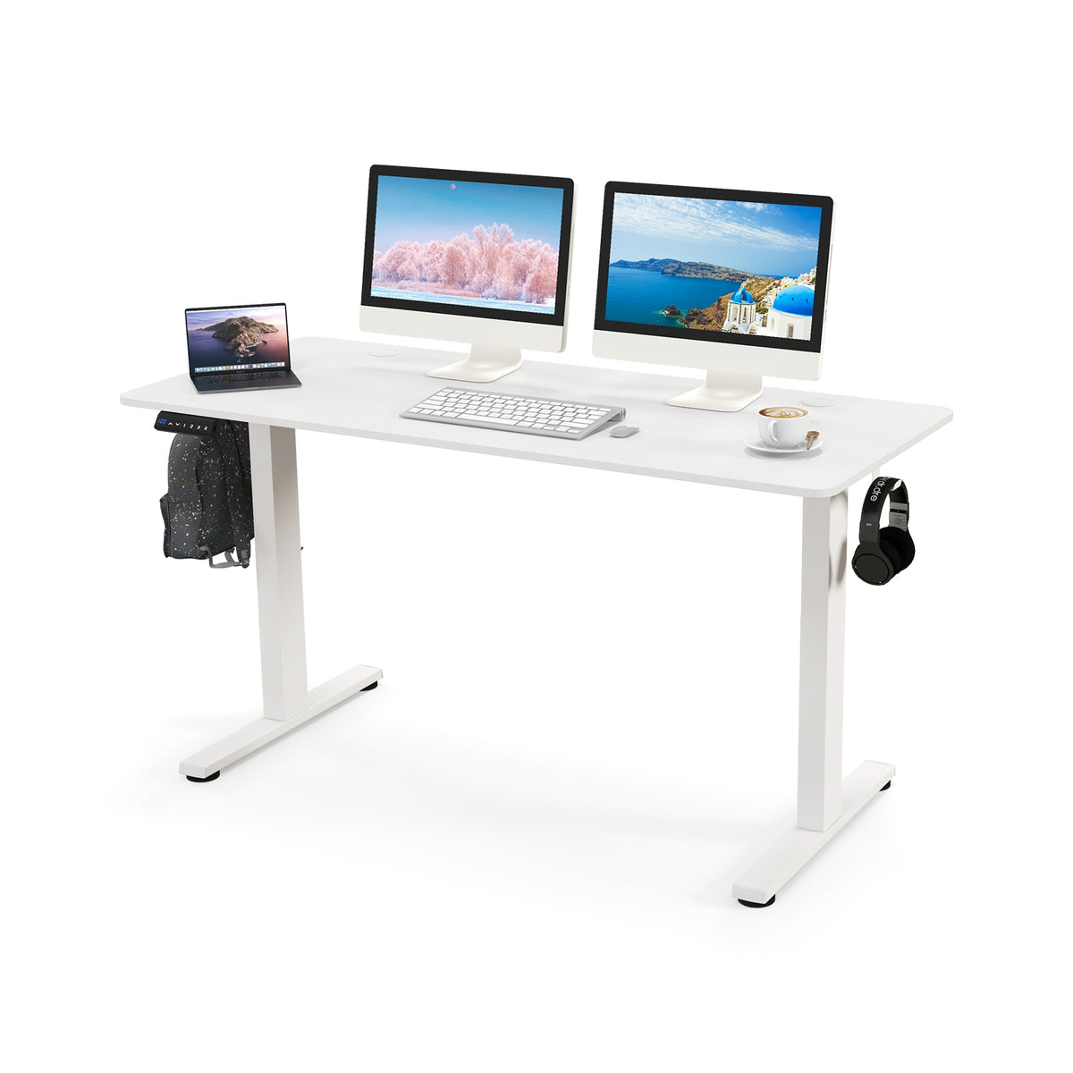 55 x 24 Inches Sit Stand Home Office Desk with 3 Memory Height Settings-White-Standing Desks-DECOROLALA