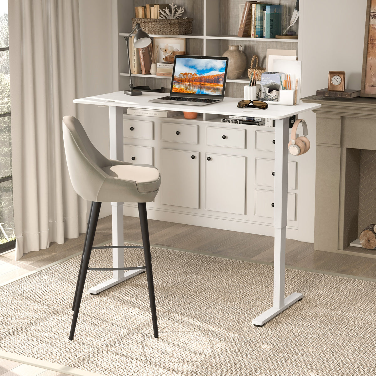 55 x 24 Inches Sit Stand Home Office Desk with 3 Memory Height Settings-White-Standing Desks-DECOROLALA