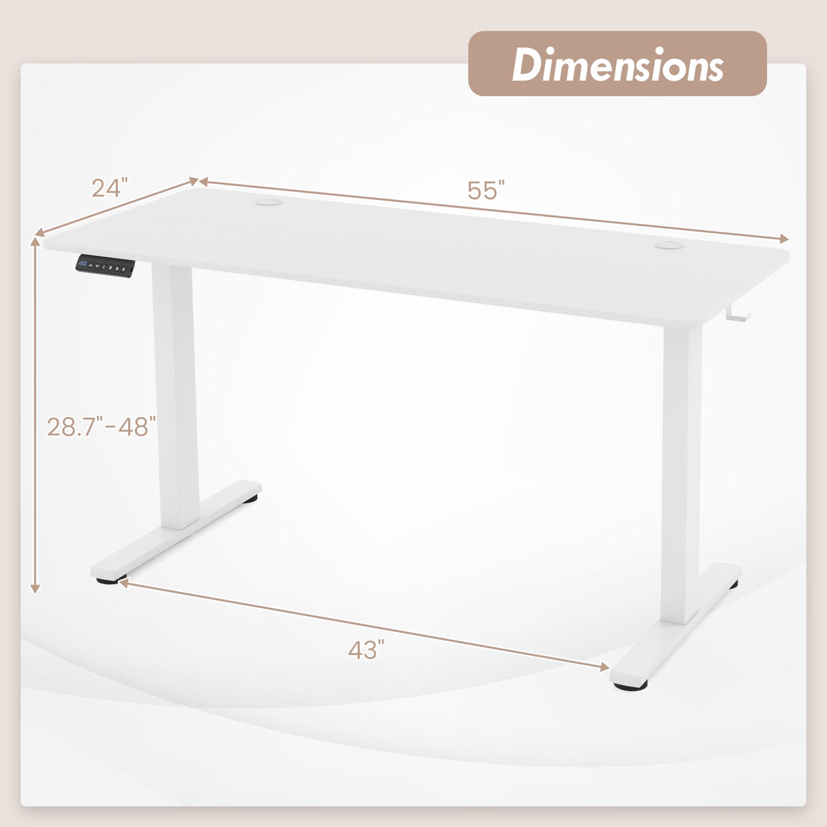 55 x 24 Inches Sit Stand Home Office Desk with 3 Memory Height Settings-White-Standing Desks-DECOROLALA