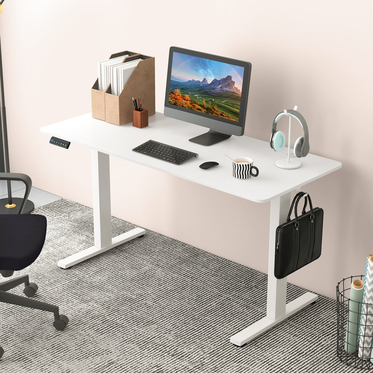 55 x 24 Inches Sit Stand Home Office Desk with 3 Memory Height Settings-White-Standing Desks-DECOROLALA