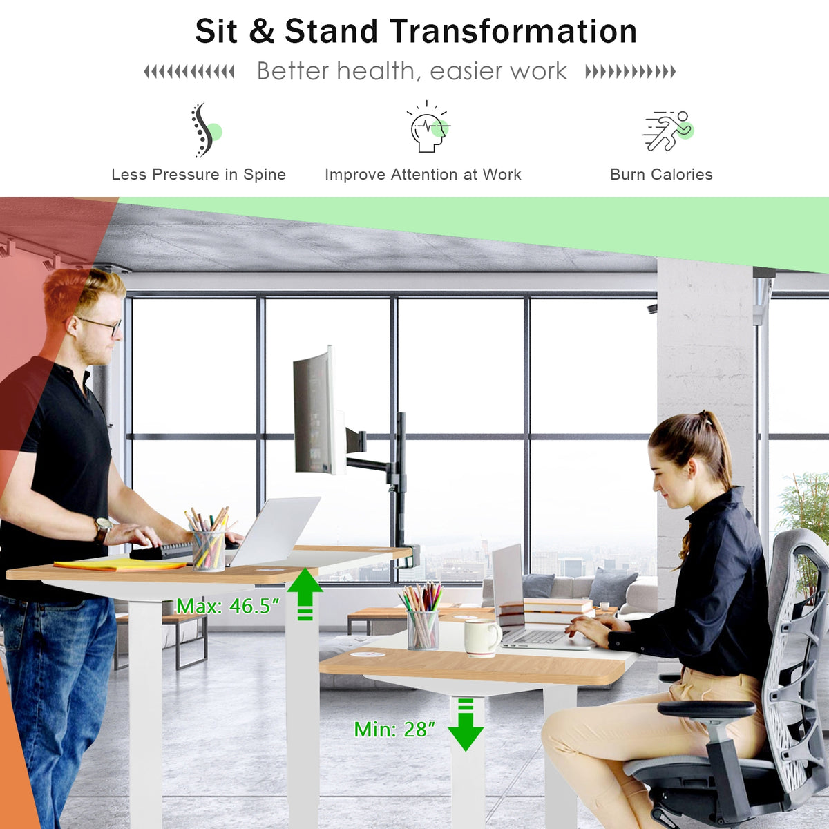 55 x 28 Inch Electric Adjustable Sit to Stand Desk with USB Port-Natural-Standing Desks-DECOROLALA
