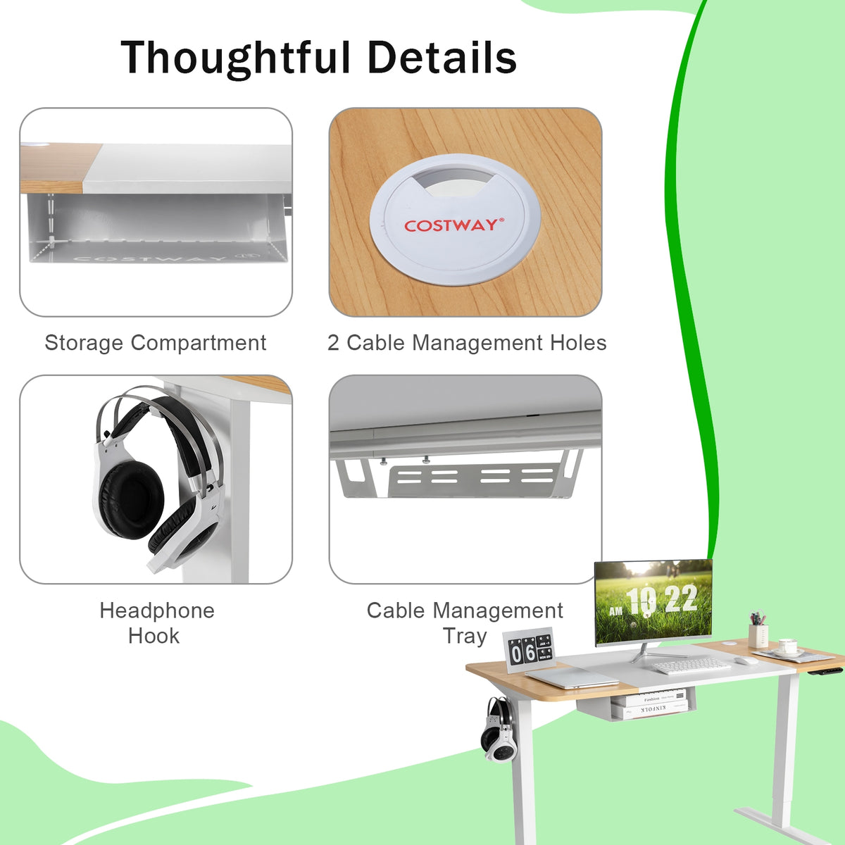 55 x 28 Inch Electric Adjustable Sit to Stand Desk with USB Port-Natural-Standing Desks-DECOROLALA