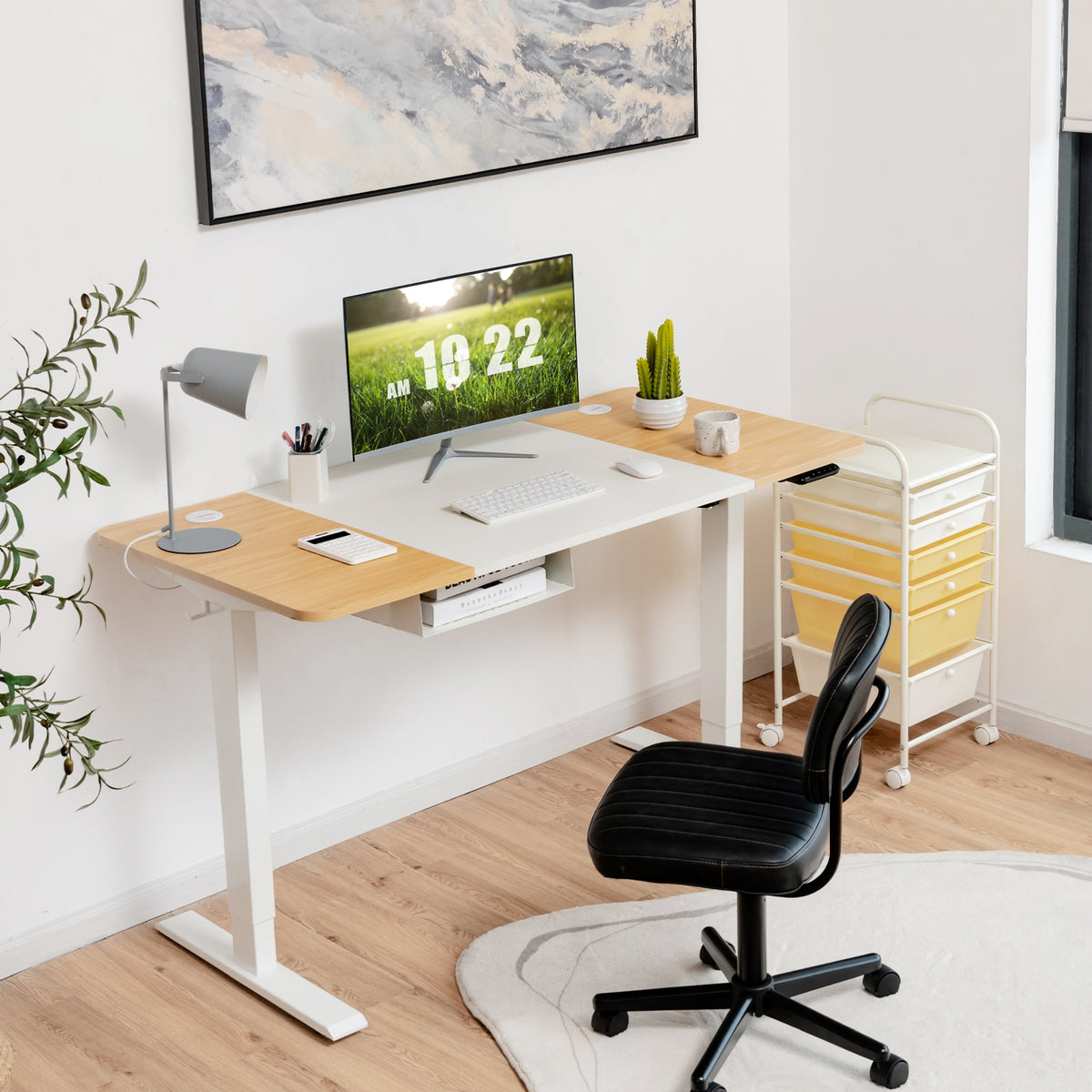 55 x 28 Inch Electric Adjustable Sit to Stand Desk with USB Port-Natural-Standing Desks-DECOROLALA