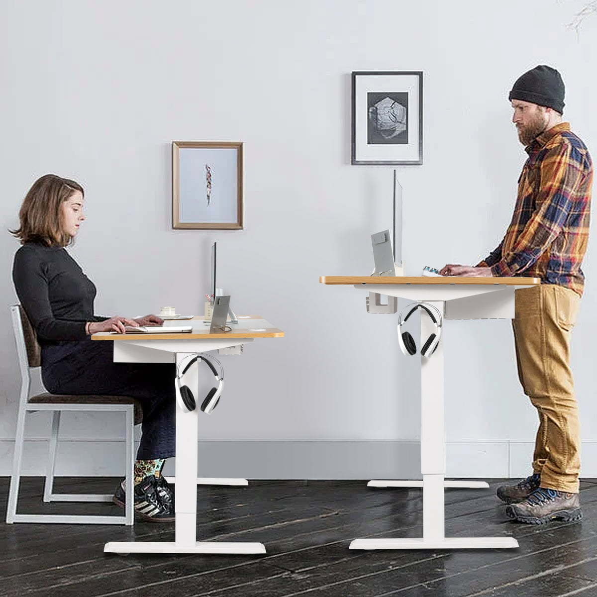 55 x 28 Inch Electric Adjustable Sit to Stand Desk with USB Port-Natural-Standing Desks-DECOROLALA