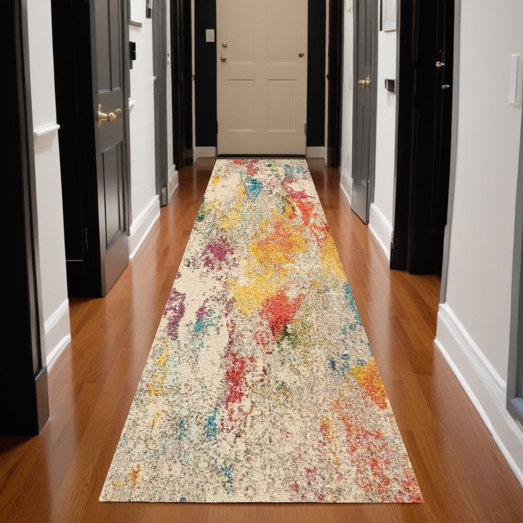 10' Ivory Abstract Runner Rug-1