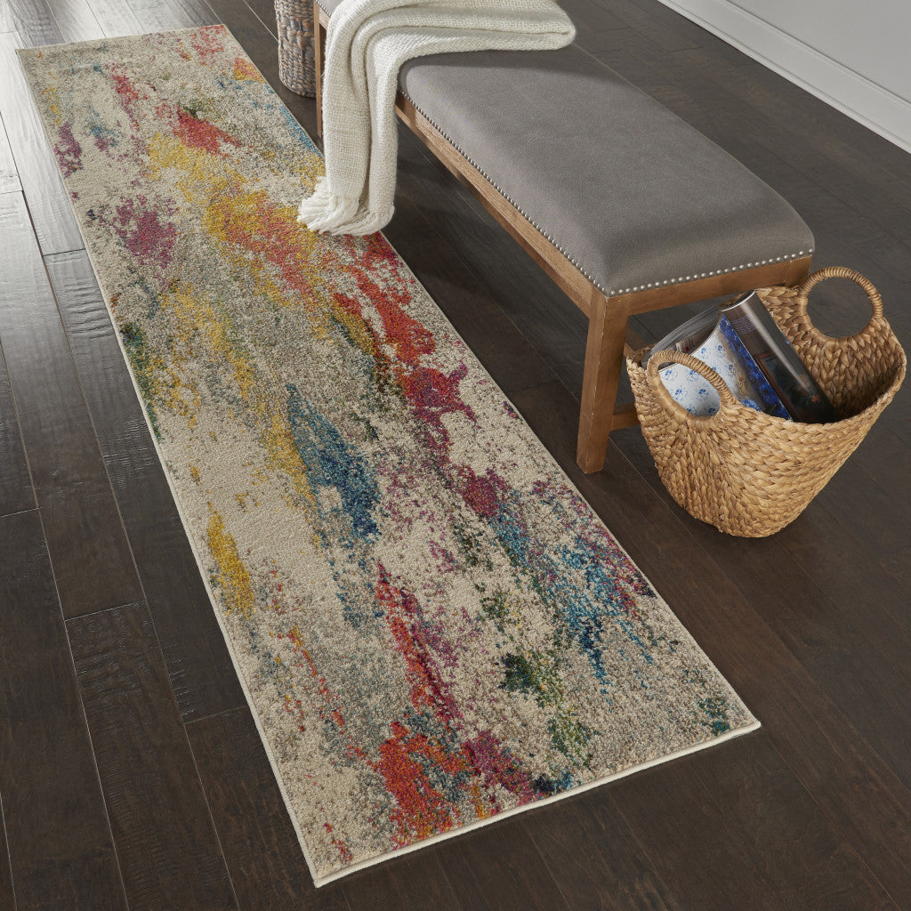 10' Ivory Abstract Runner Rug-4