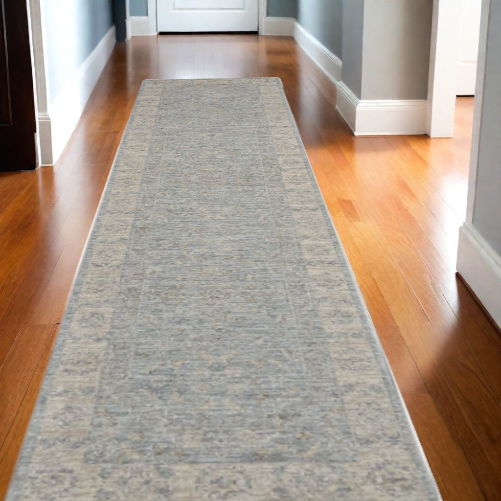 10' Blue Floral Runner Rug-2