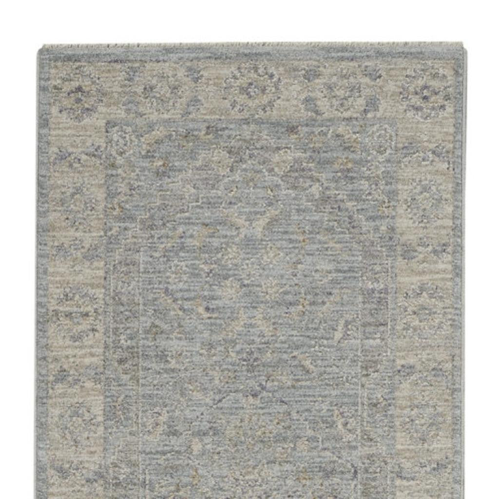 10' Blue Floral Runner Rug-3