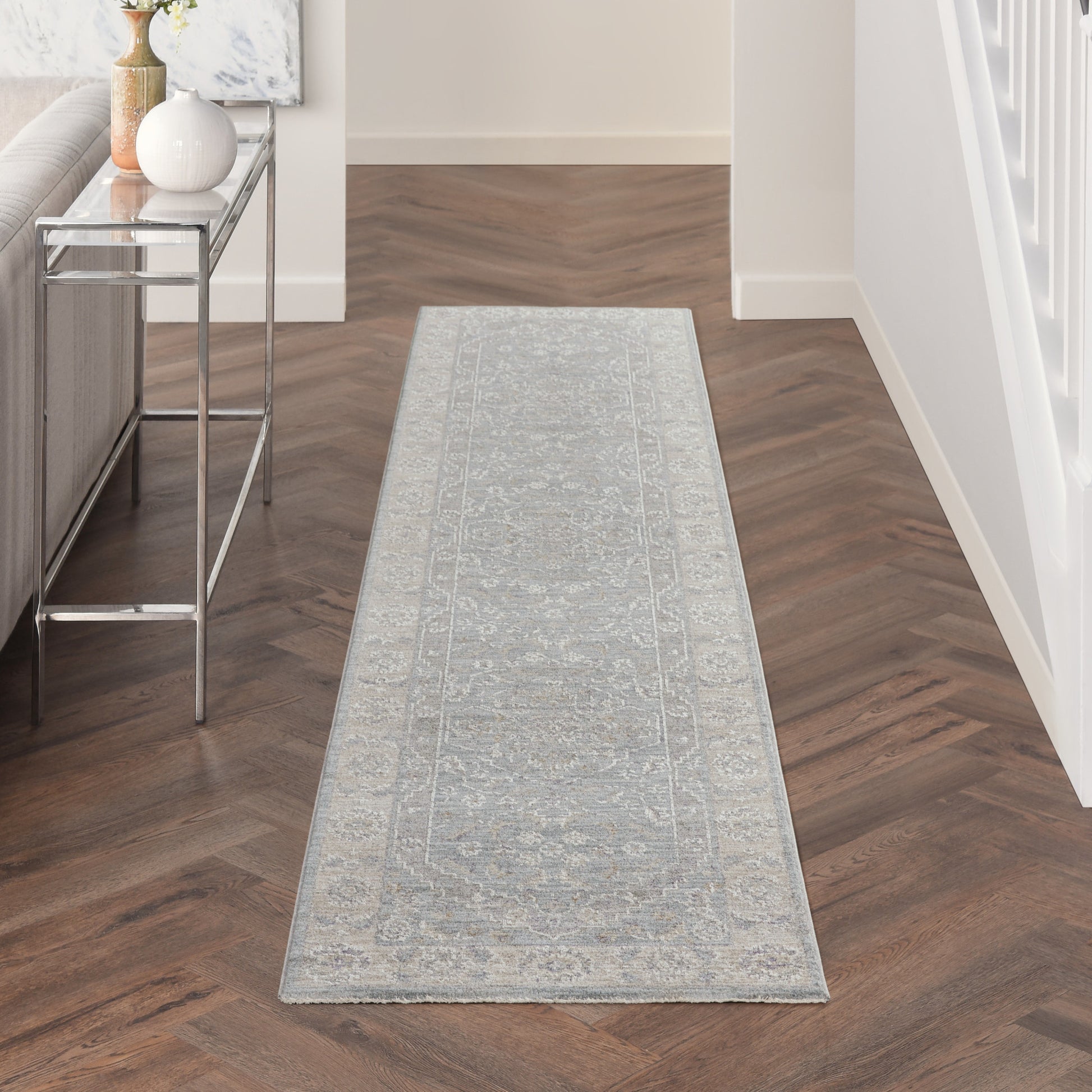 10' Blue Floral Runner Rug-4
