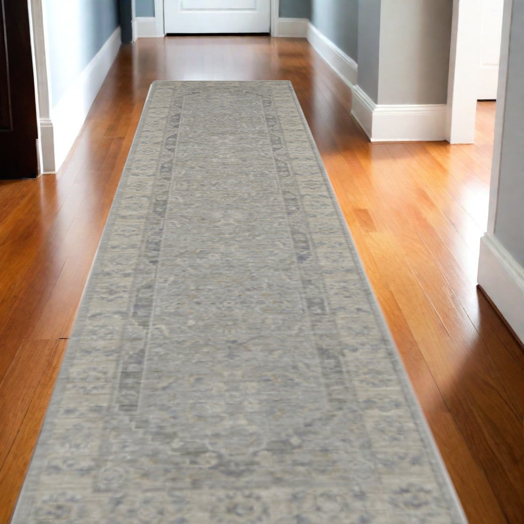 10' Gray Floral Runner Rug-1