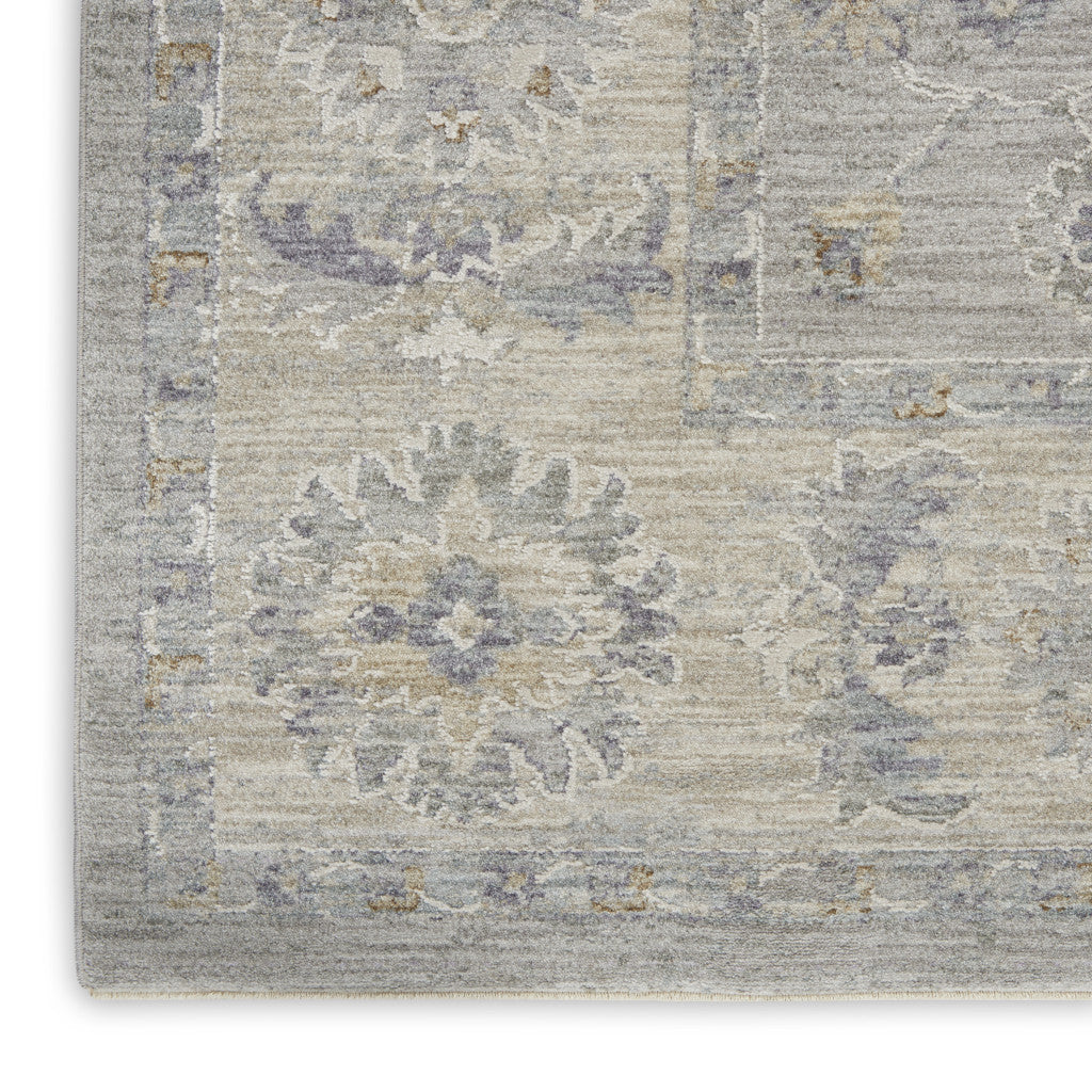 10' Gray Floral Runner Rug-6
