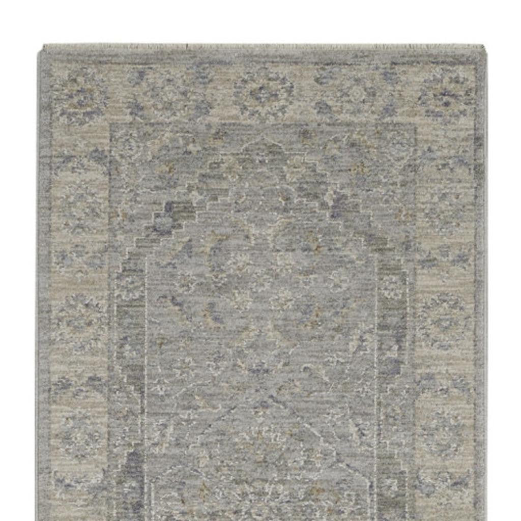 10' Gray Floral Runner Rug-2
