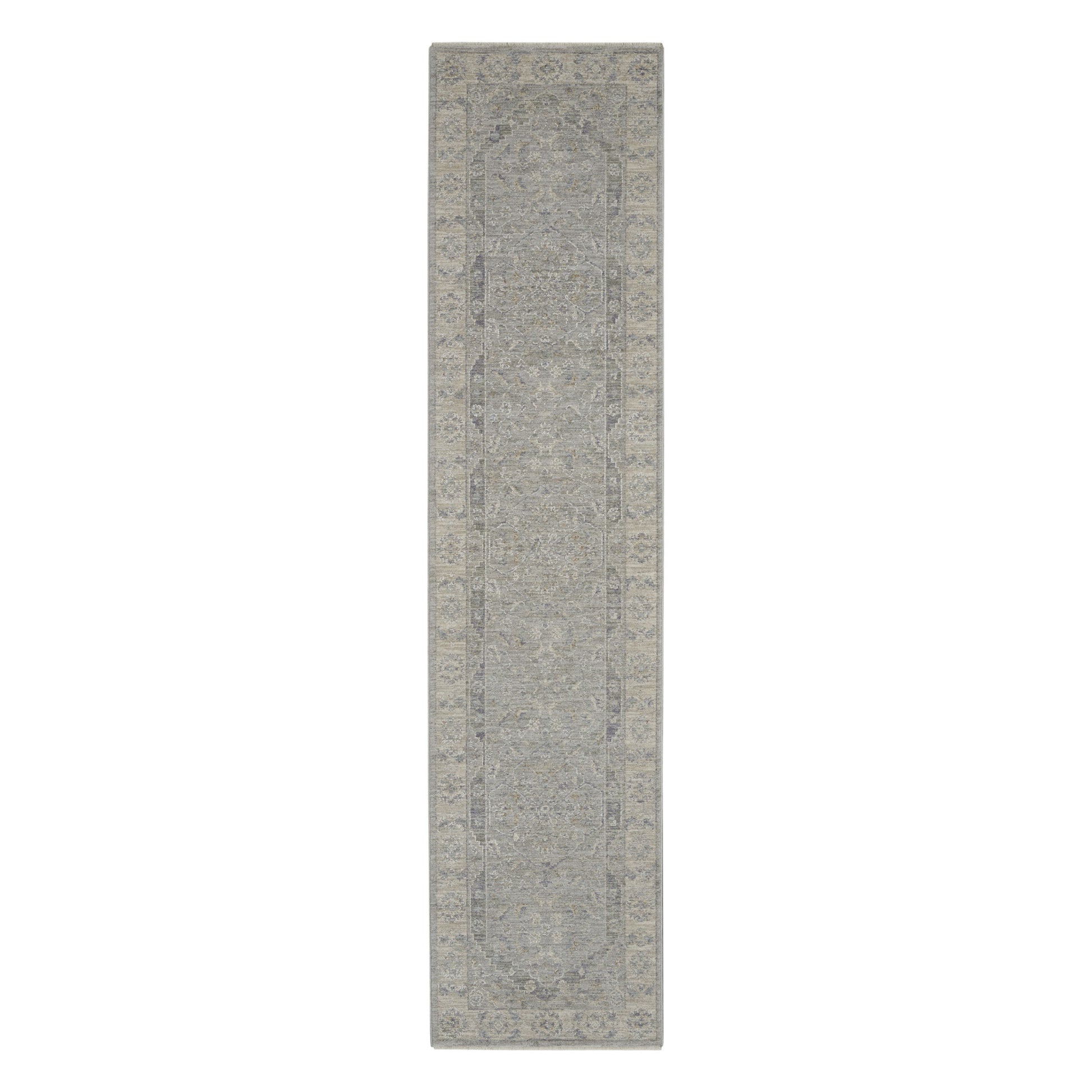 10' Gray Floral Runner Rug-3
