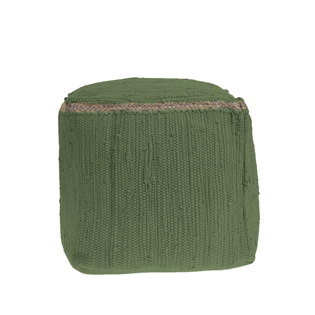 18" Moss Green And Natural Cotton And Jute Cube Pouf Ottoman-Ottomans-DECOROLALA