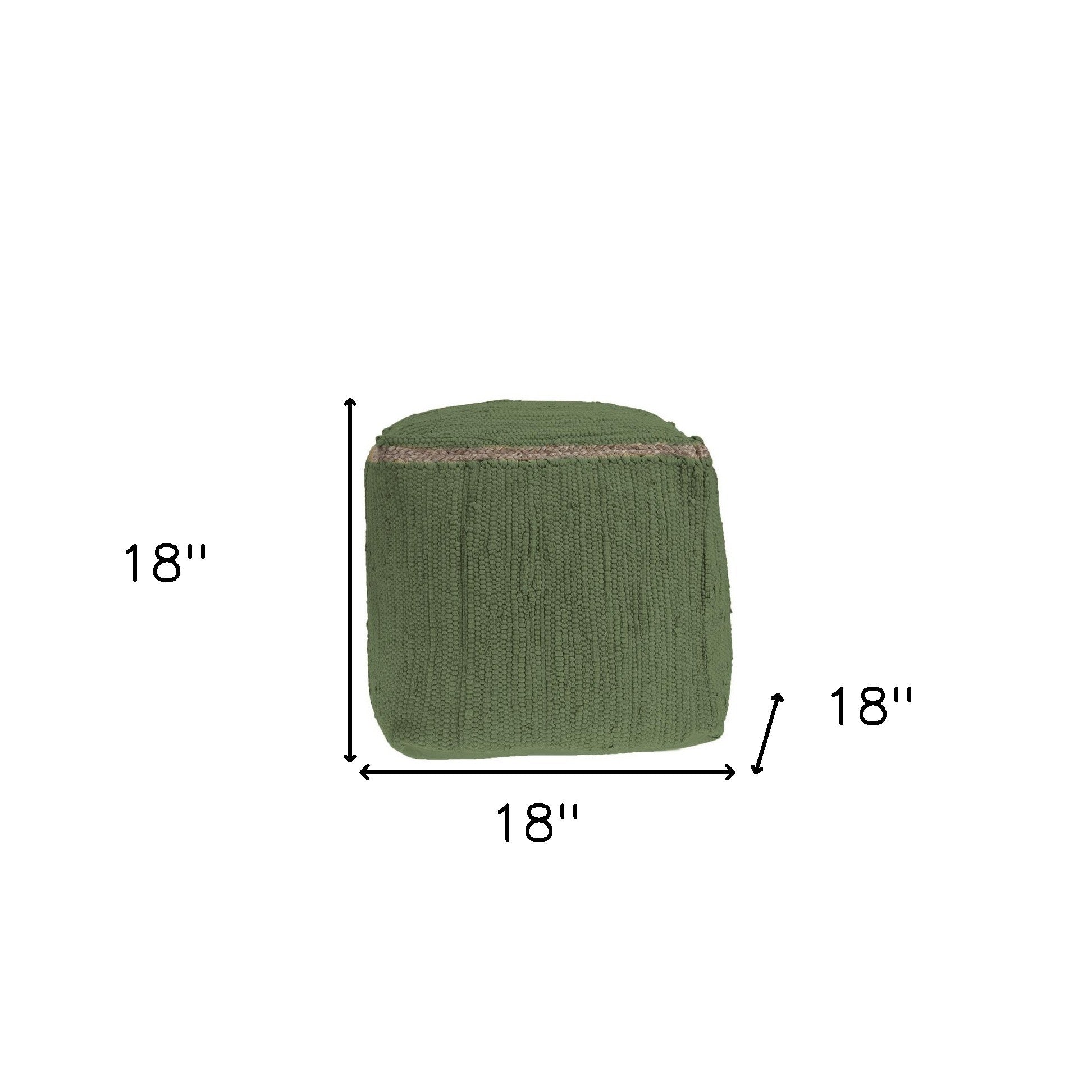 18" Moss Green And Natural Cotton And Jute Cube Pouf Ottoman-Ottomans-DECOROLALA