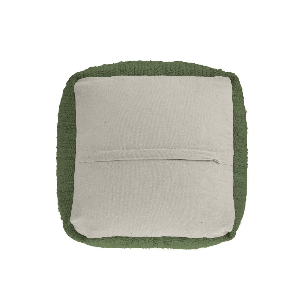 18" Moss Green And Natural Cotton And Jute Cube Pouf Ottoman-Ottomans-DECOROLALA