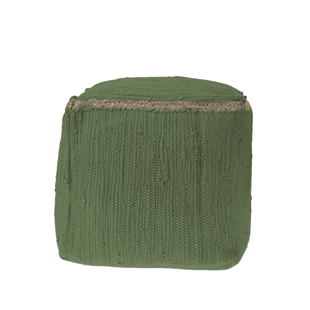 18" Moss Green And Natural Cotton And Jute Cube Pouf Ottoman-Ottomans-DECOROLALA