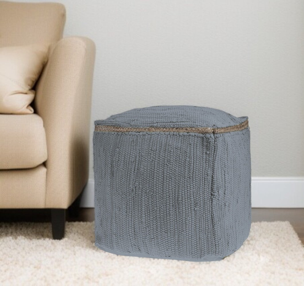 18" Dark Gray And Natural Cotton And Jute Cube Pouf Ottoman-Ottomans-DECOROLALA