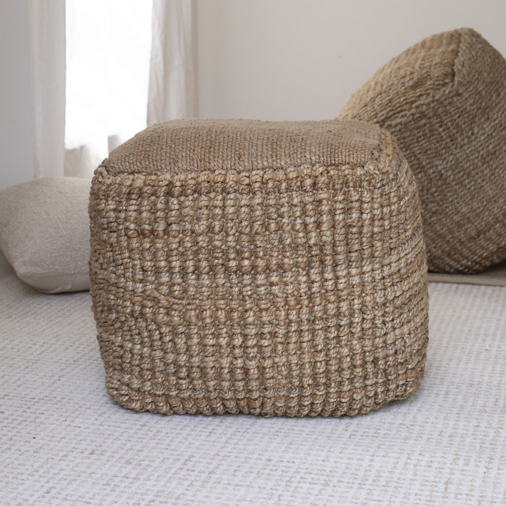 18" Natural Jute Blend Cube Pouf Ottoman-8