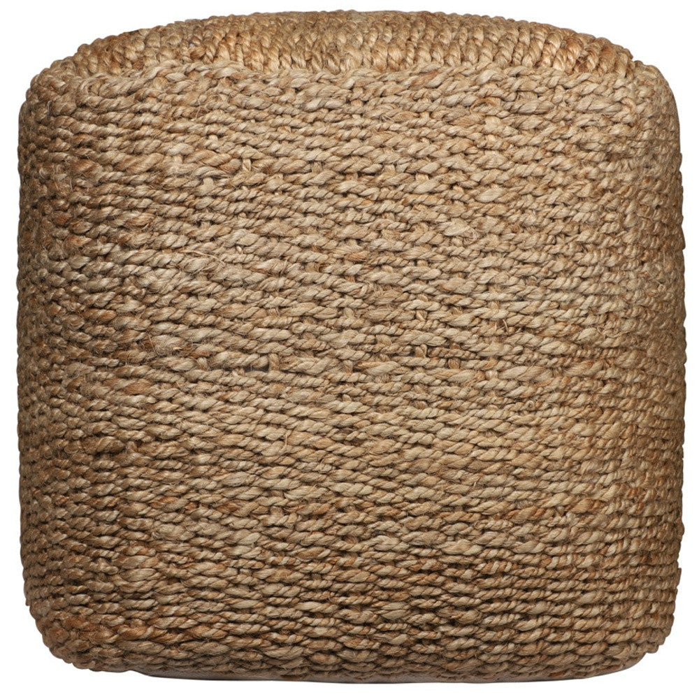 18" Natural Jute Woven Blend Cube Pouf Ottoman-Ottomans-DECOROLALA
