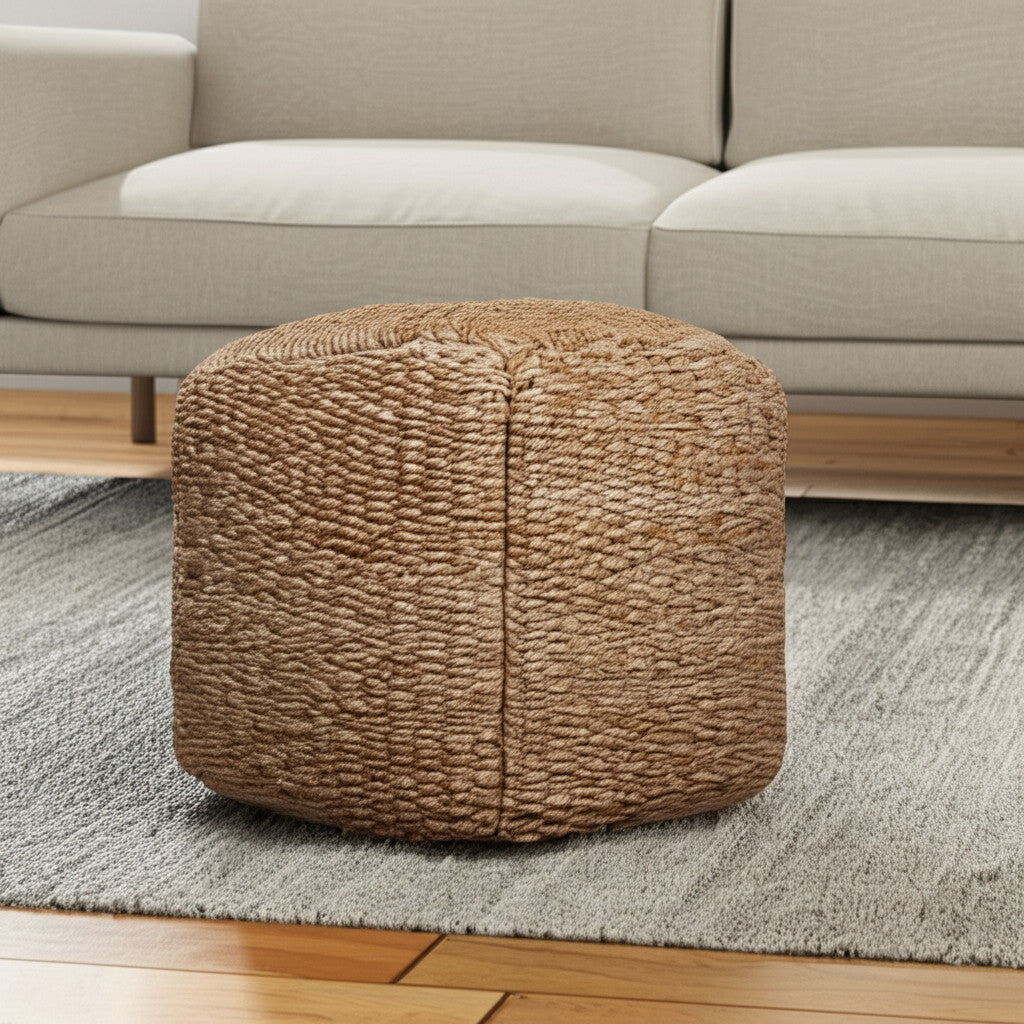 18" Natural Jute Woven Blend Cube Pouf Ottoman-Ottomans-DECOROLALA
