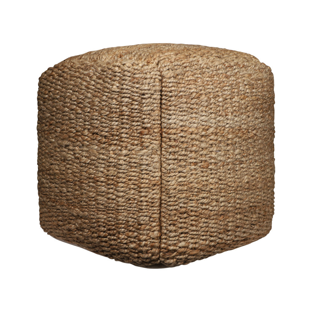 18" Natural Jute Woven Blend Cube Pouf Ottoman-Ottomans-DECOROLALA