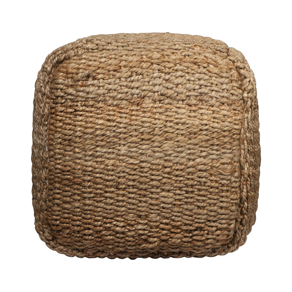 18" Natural Jute Woven Blend Cube Pouf Ottoman-Ottomans-DECOROLALA