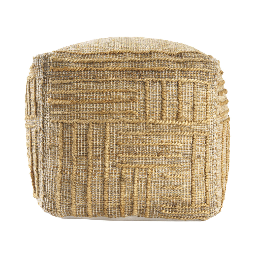 18" Natural Jute Blend Cube Striped Pouf Ottoman-Ottomans-DECOROLALA