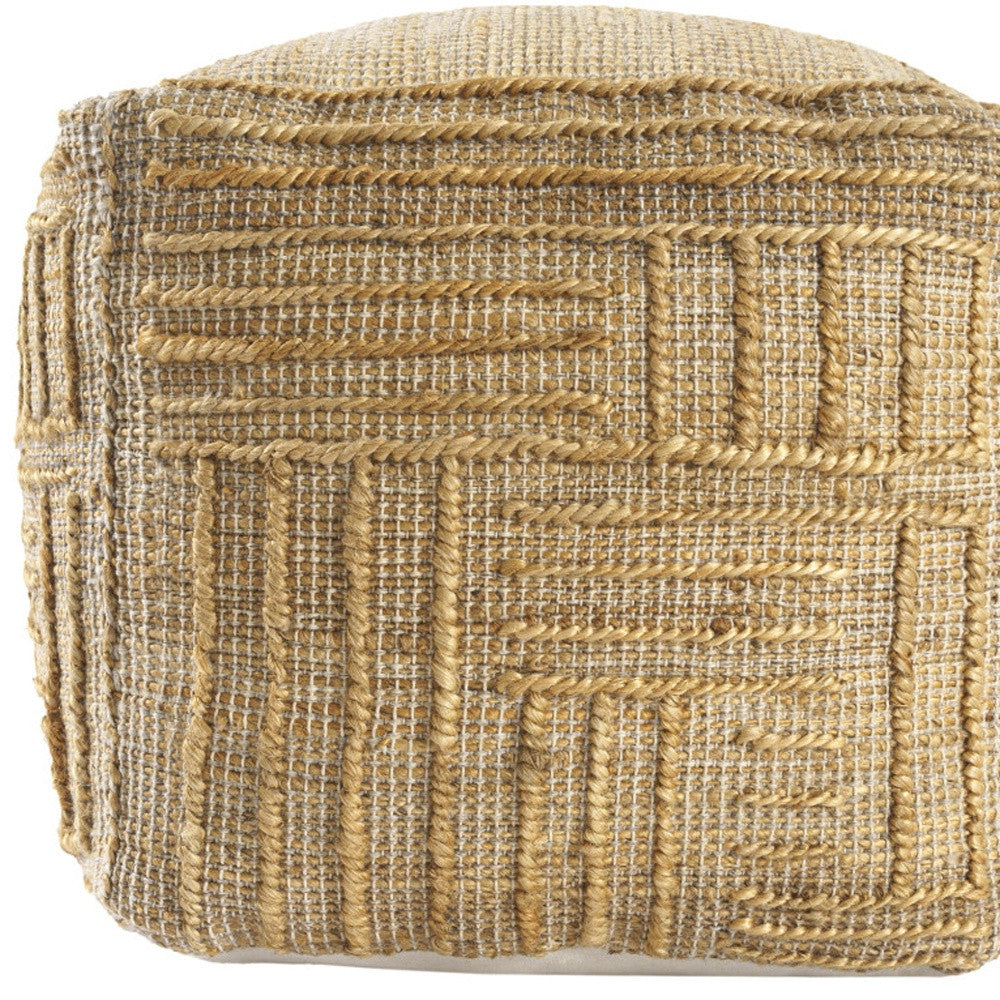18" Natural Jute Blend Cube Striped Pouf Ottoman-Ottomans-DECOROLALA