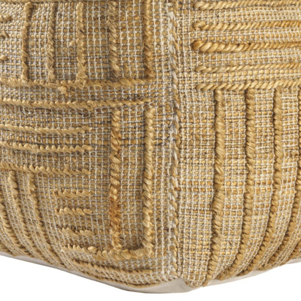 18" Natural Jute Blend Cube Striped Pouf Ottoman-Ottomans-DECOROLALA