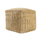 18" Natural Jute Blend Cube Striped Pouf Ottoman-Ottomans-DECOROLALA
