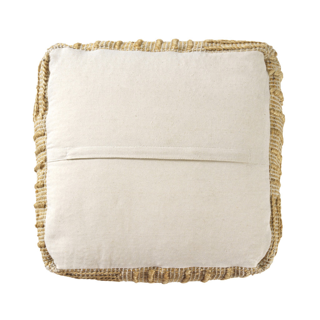 18" Natural Jute Blend Cube Striped Pouf Ottoman-Ottomans-DECOROLALA