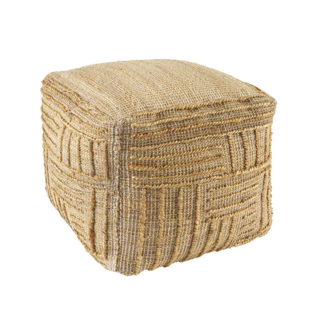 18" Natural Jute Blend Cube Striped Pouf Ottoman-Ottomans-DECOROLALA