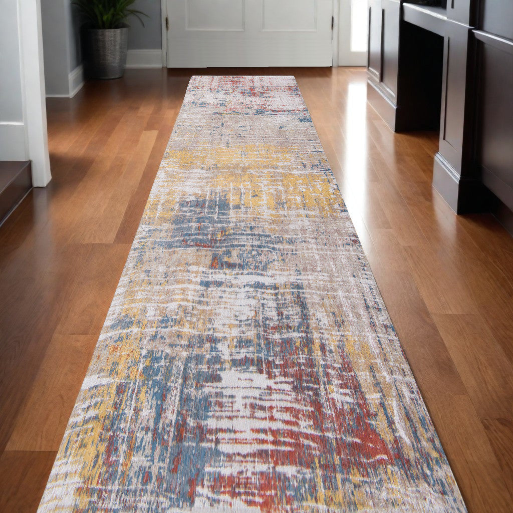 10' White Abstract Runner Rug-0
