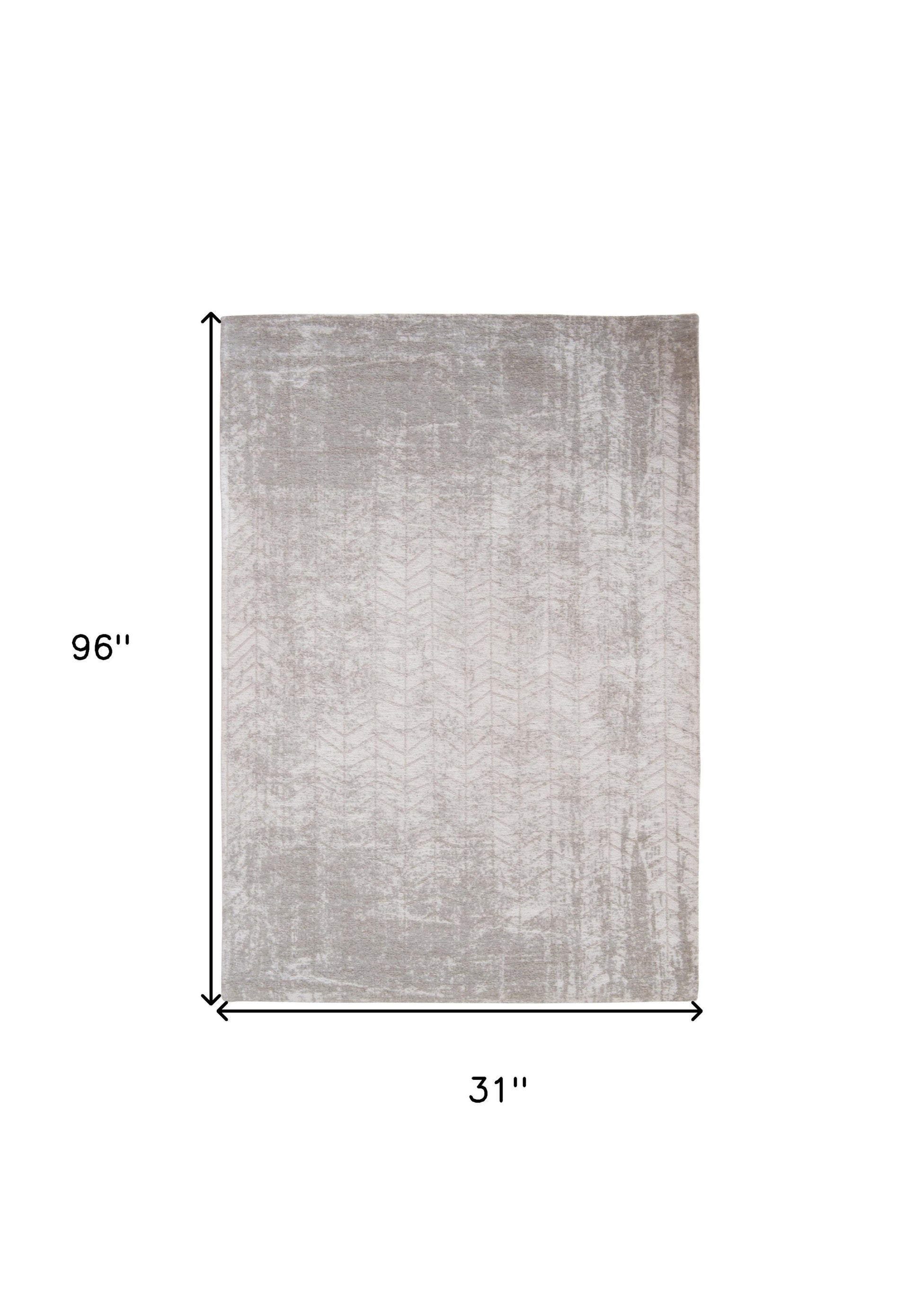 10' Gray And White Chevron Runner Rug-2