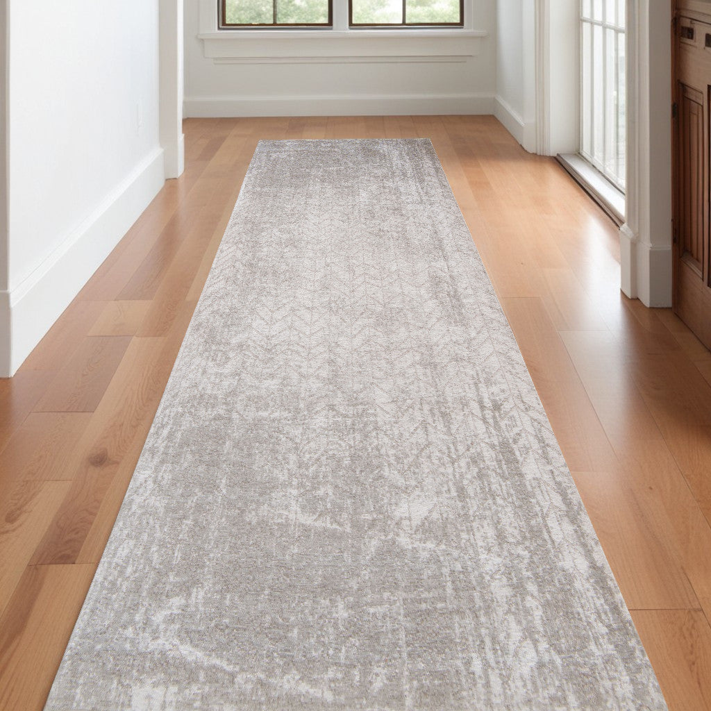 10' Gray And White Chevron Runner Rug-0