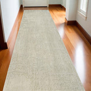 10' Beige And Gray Abstract Runner Rug-0