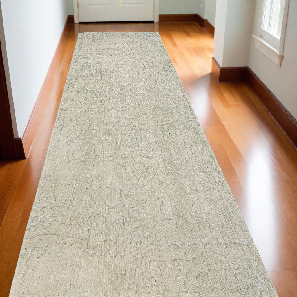 10' Beige And Gray Abstract Runner Rug-0