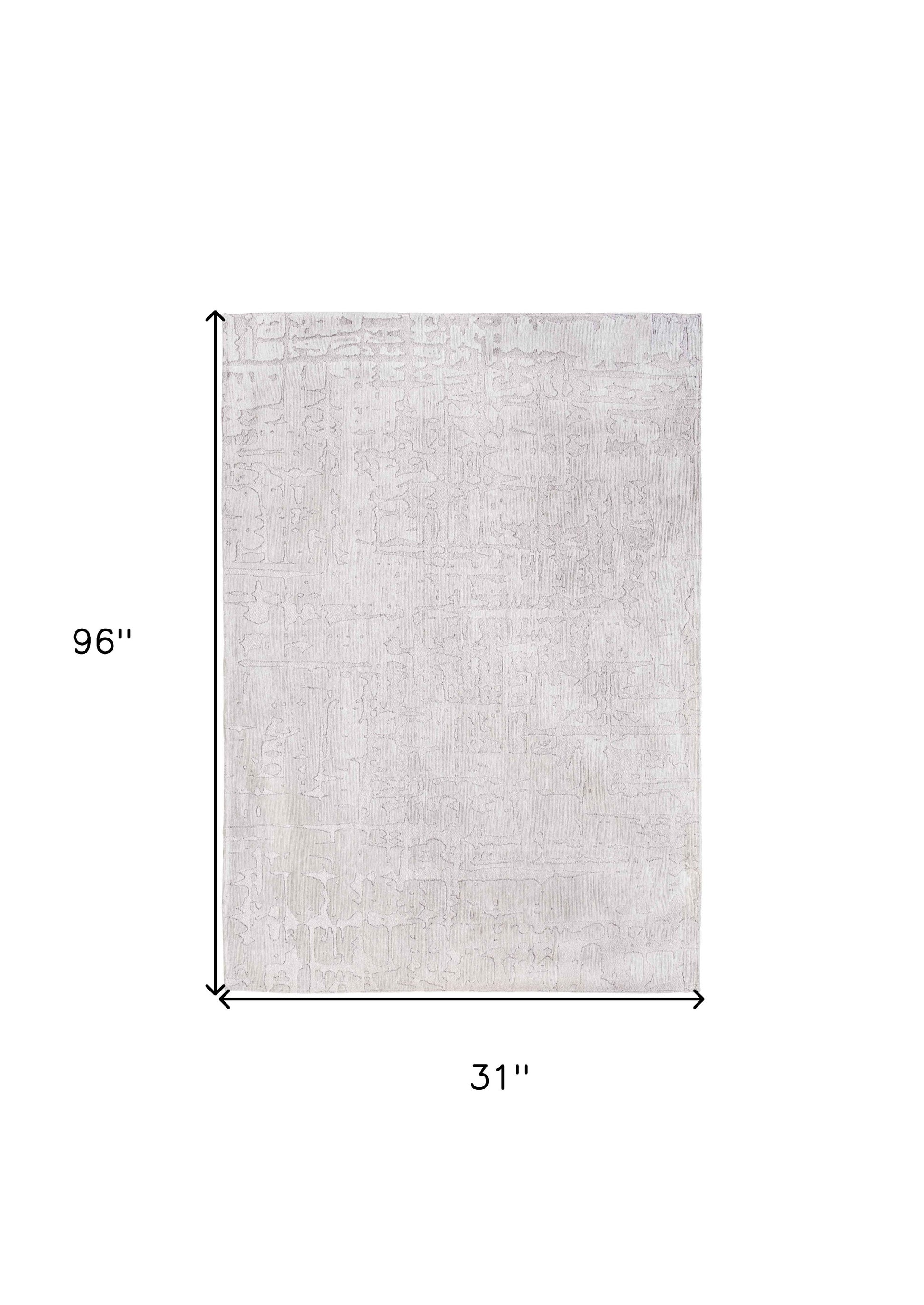 10' White Abstract Runner Rug-2