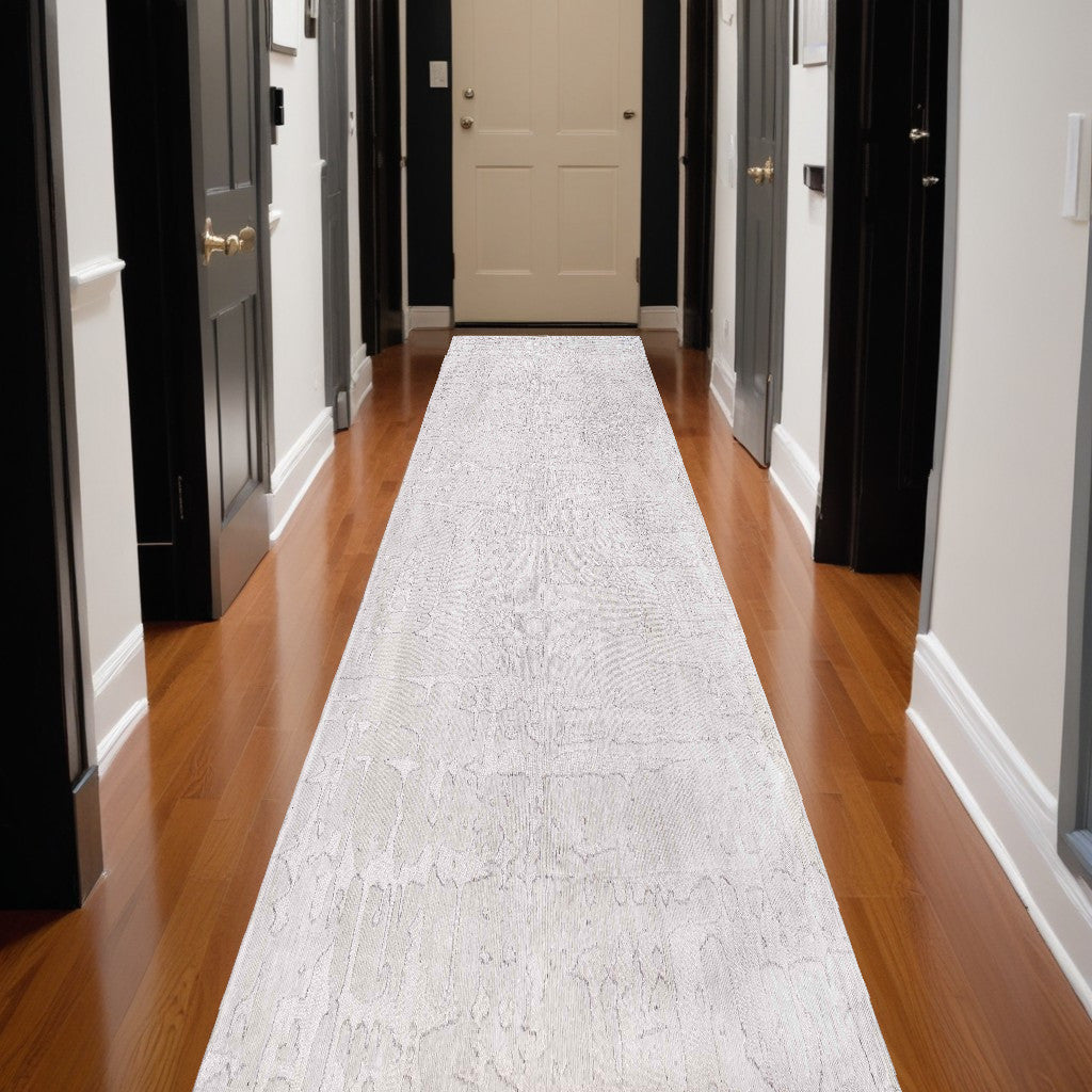 10' White Abstract Runner Rug-0