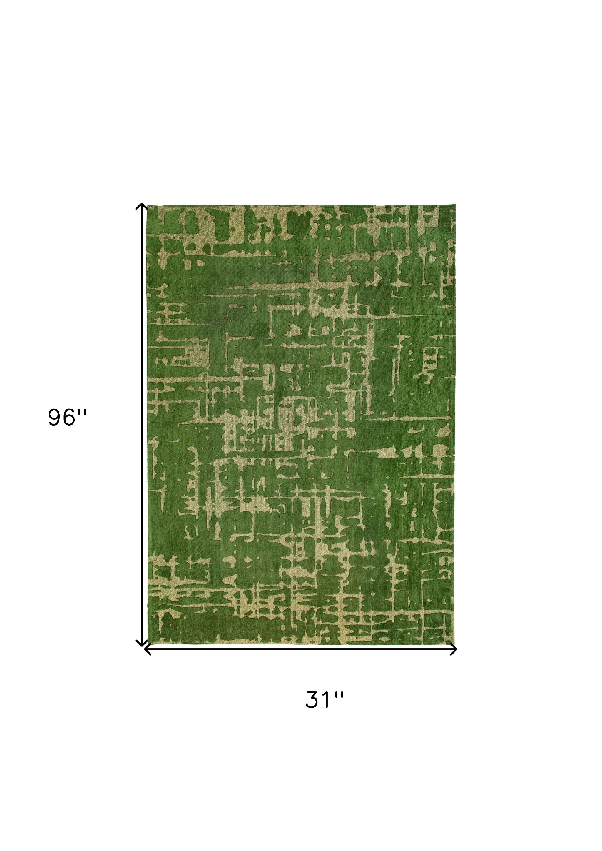 10' Green Abstract Runner Rug-2