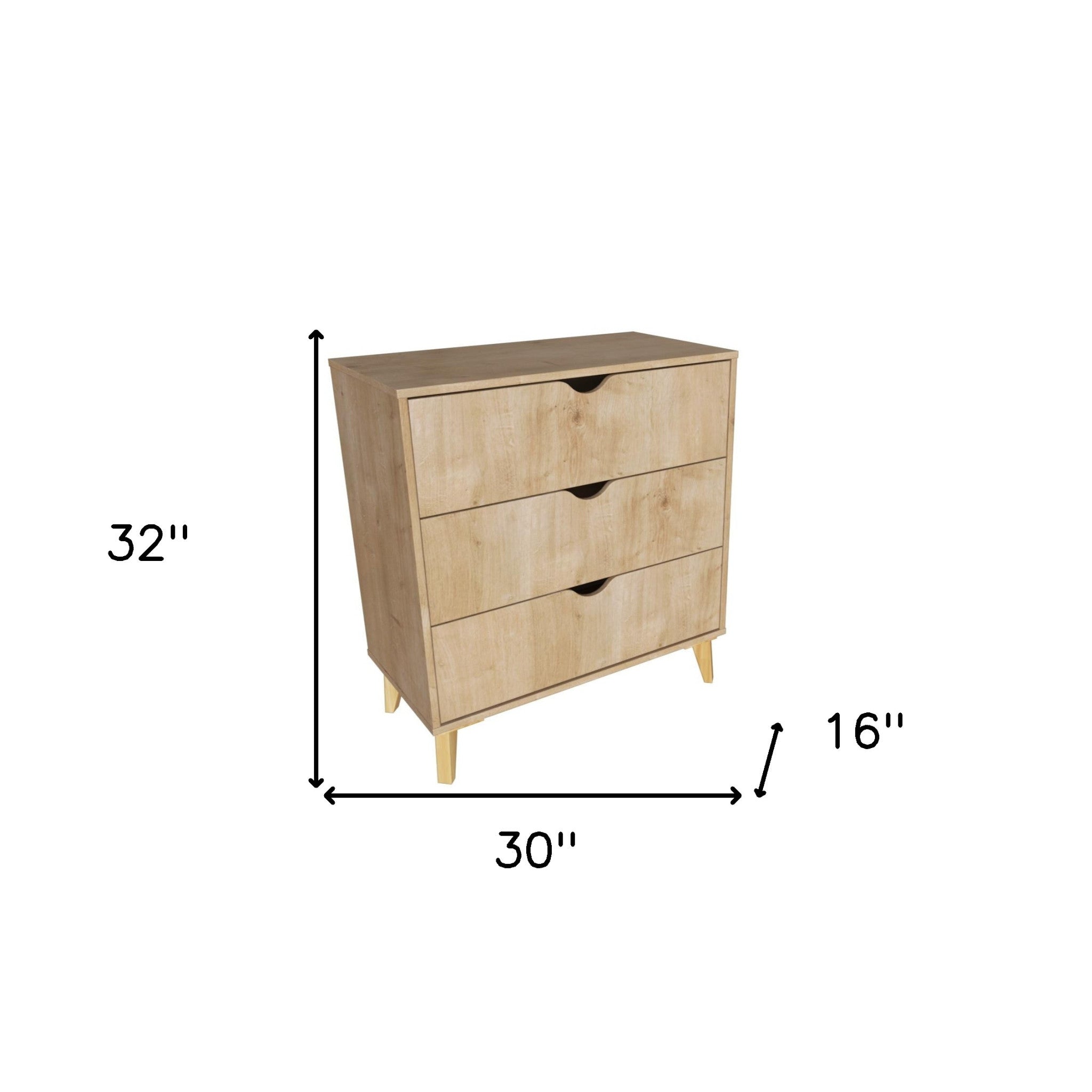 30" Natural Wood Three Drawer Dresser-Dressers-DECOROLALA