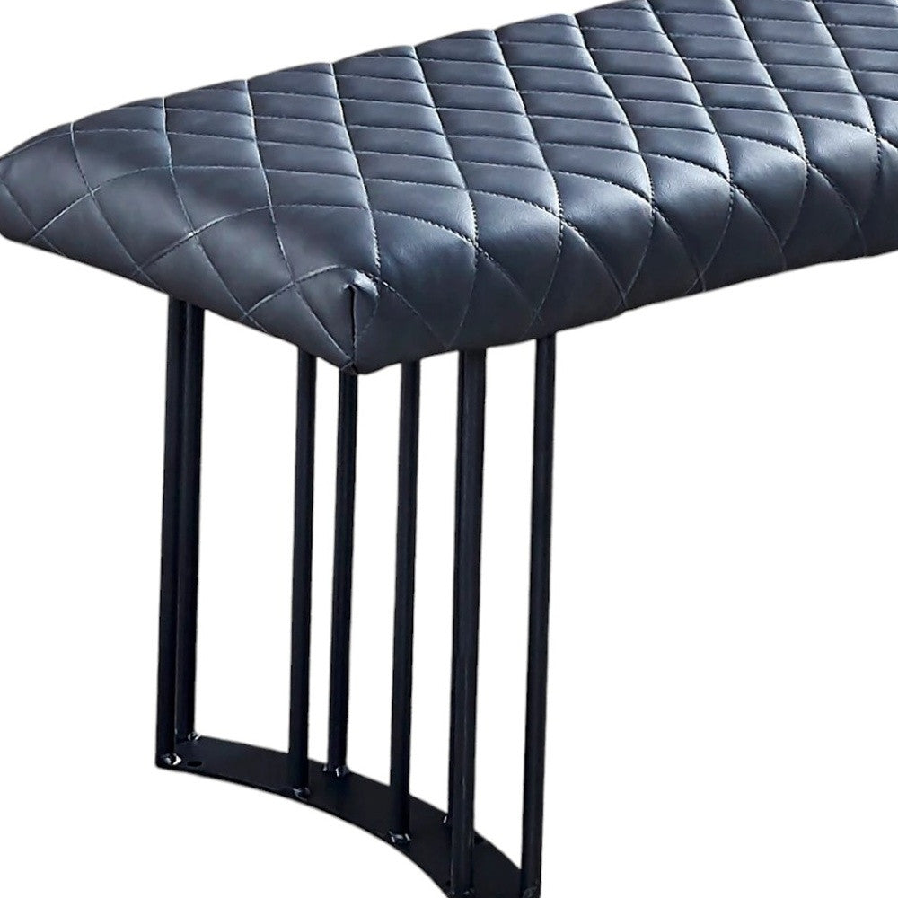 47" Dark Gray and Black Faux Leather Upholstered Dining Bench-4