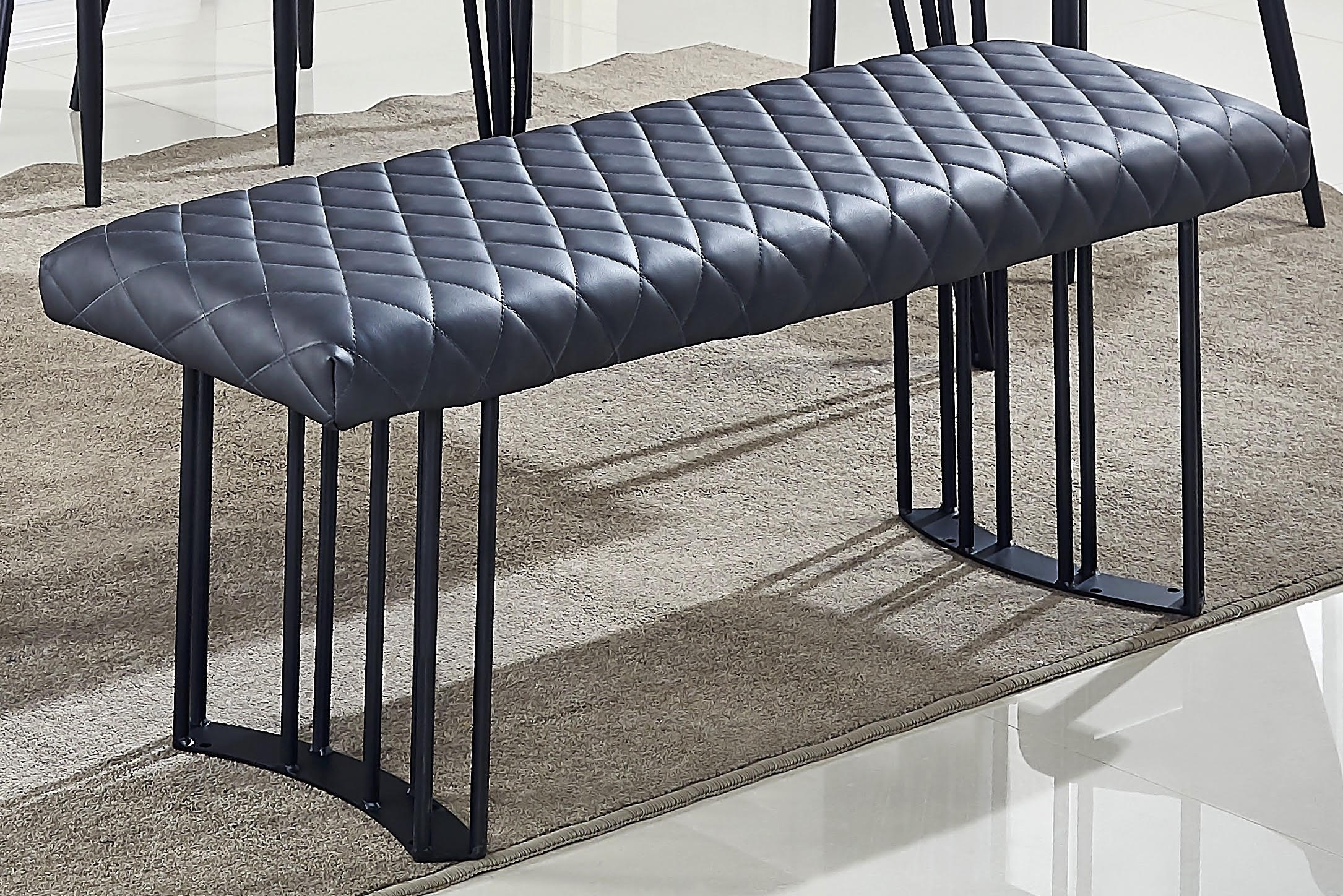 47" Dark Gray and Black Faux Leather Upholstered Dining Bench-3